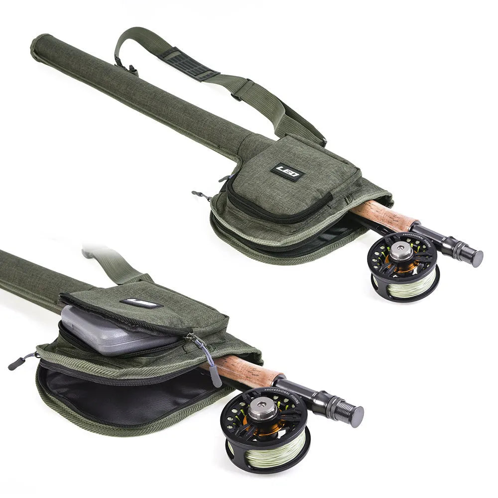 Green canvas fishing rod bag 81cm long with carry handles, for storing fishing tackle