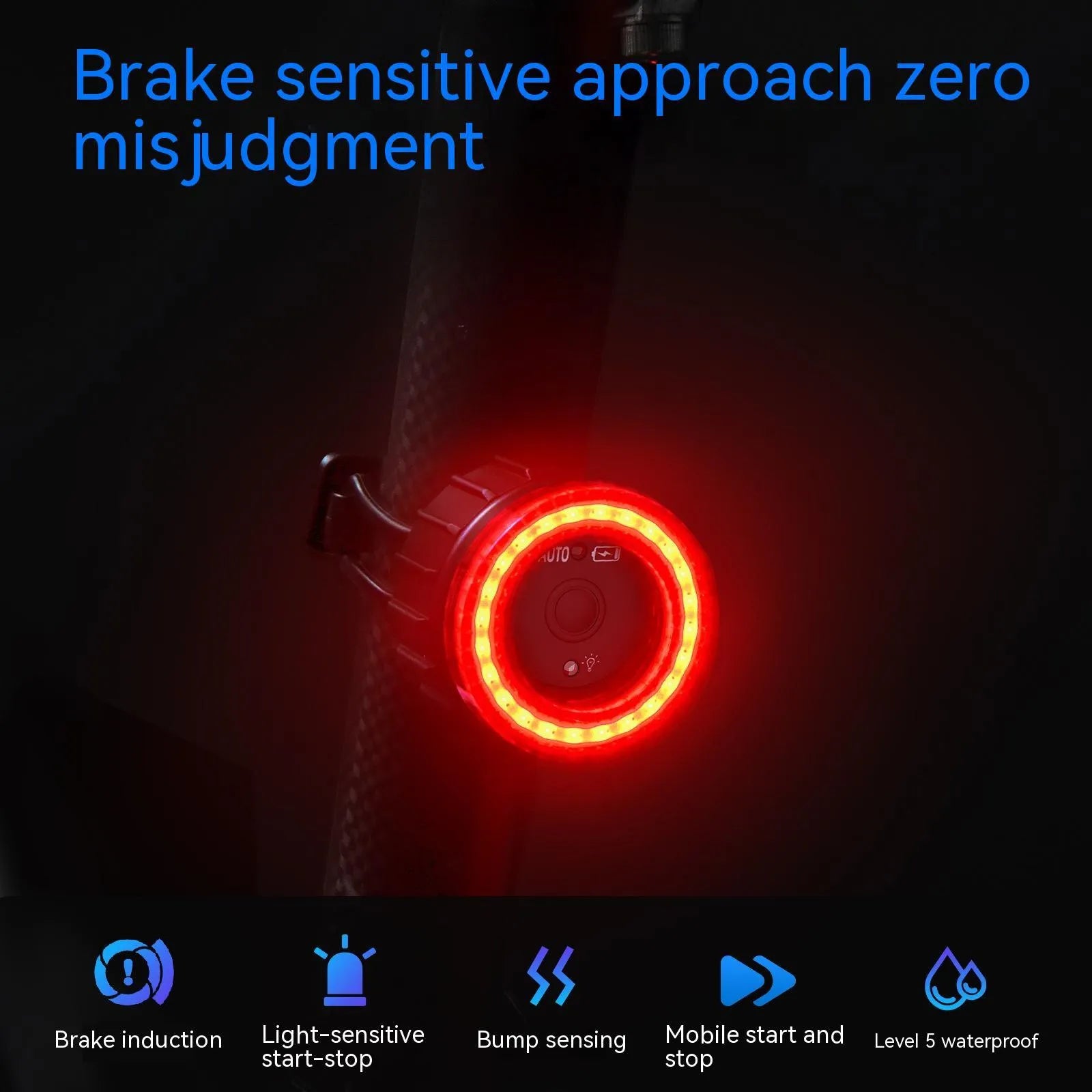 Black Boxed intelligent induction brake bicycle taillight with seat tube mount