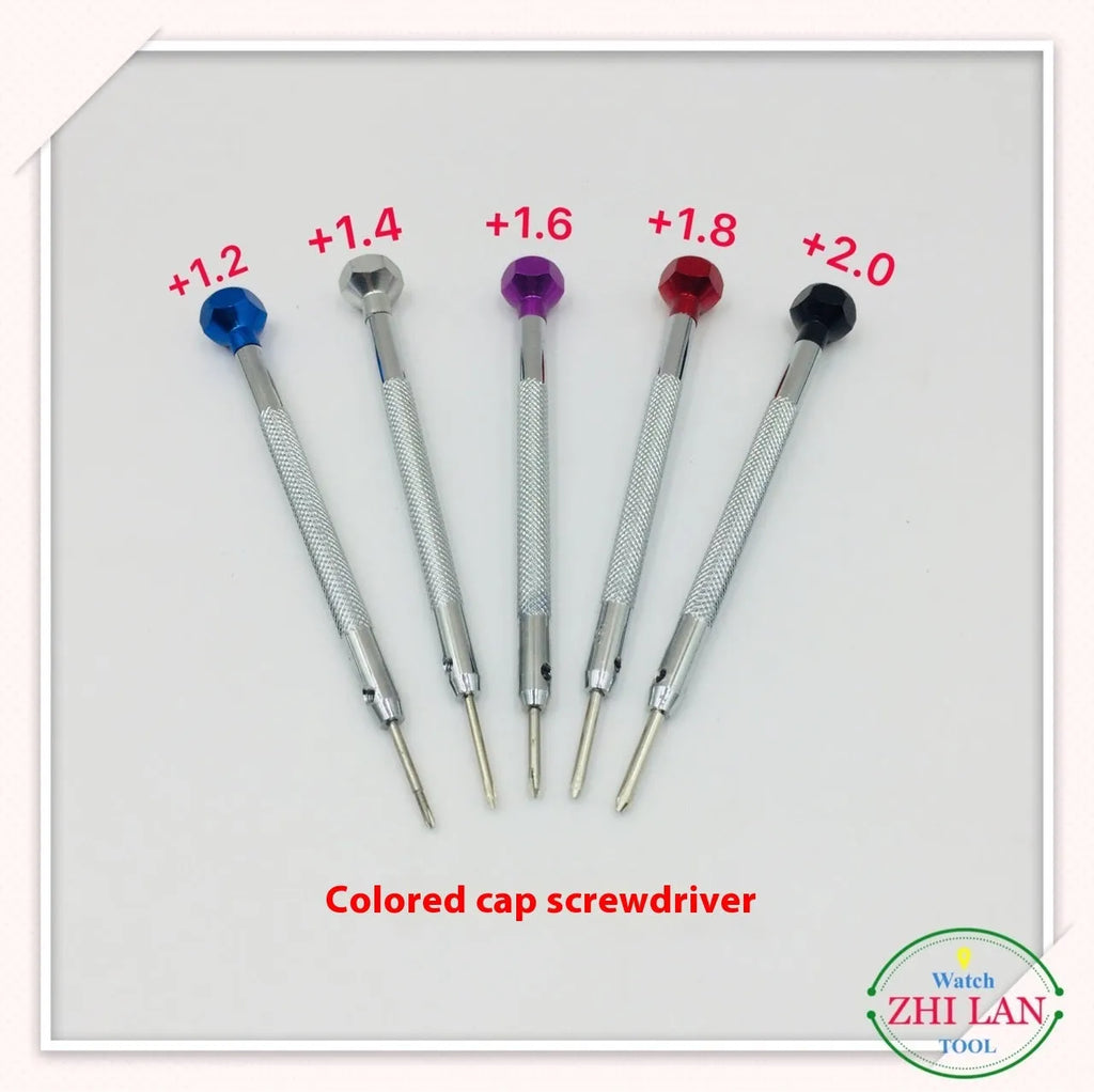 Six colour aluminium handle screwdrivers for watch repair with spring steel cutter heads