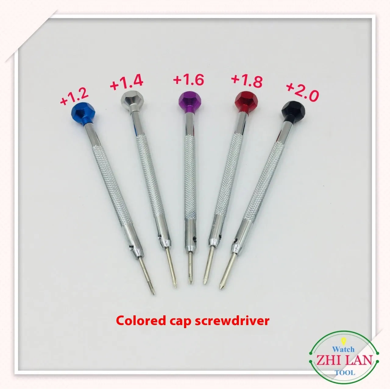 Six colour aluminium handle screwdrivers for watch repair with spring steel cutter heads