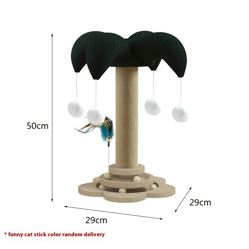 Solid wood cat scratching post with hemp rope and colourful turntable design