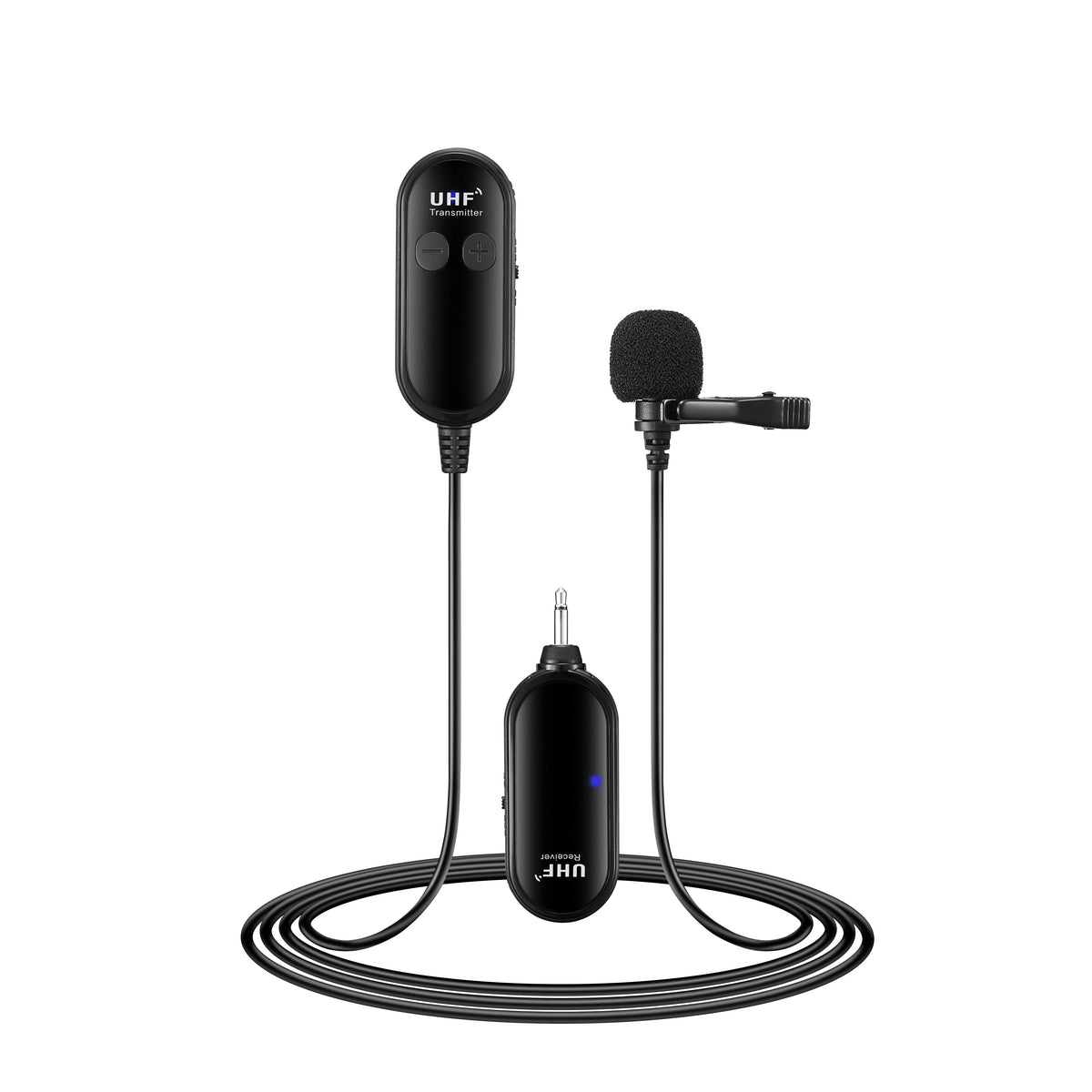 Lavalier lapel wireless microphone with clip and cable for hands-free voice recording