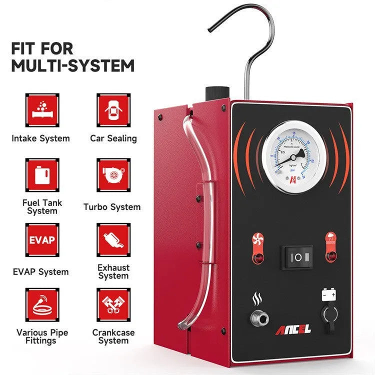 Red 12V diagnostic smoke leak detector for automotive EVAP systems and pipelines