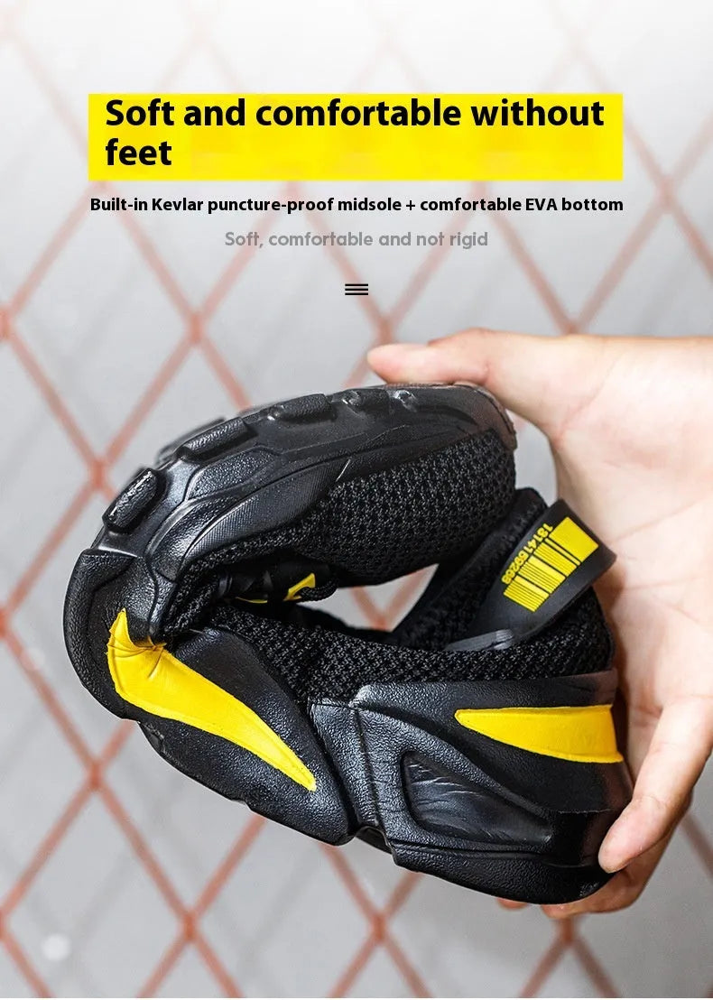 Men's Flyknit work shoes with steel toe cap in black, grey and yellow colour options