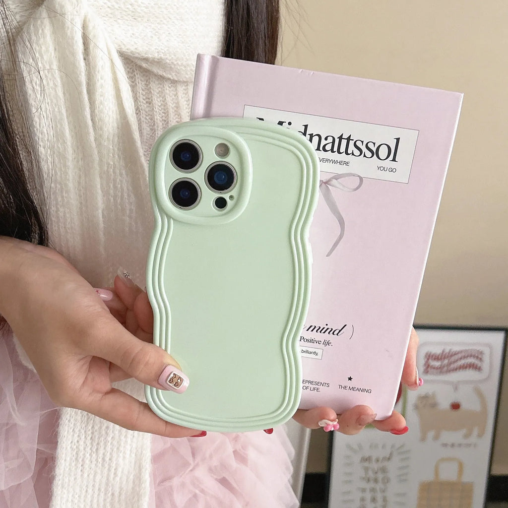 Cream candy colour wave pattern TPU phone case for iPhone, showing anti-fingerprint surface.