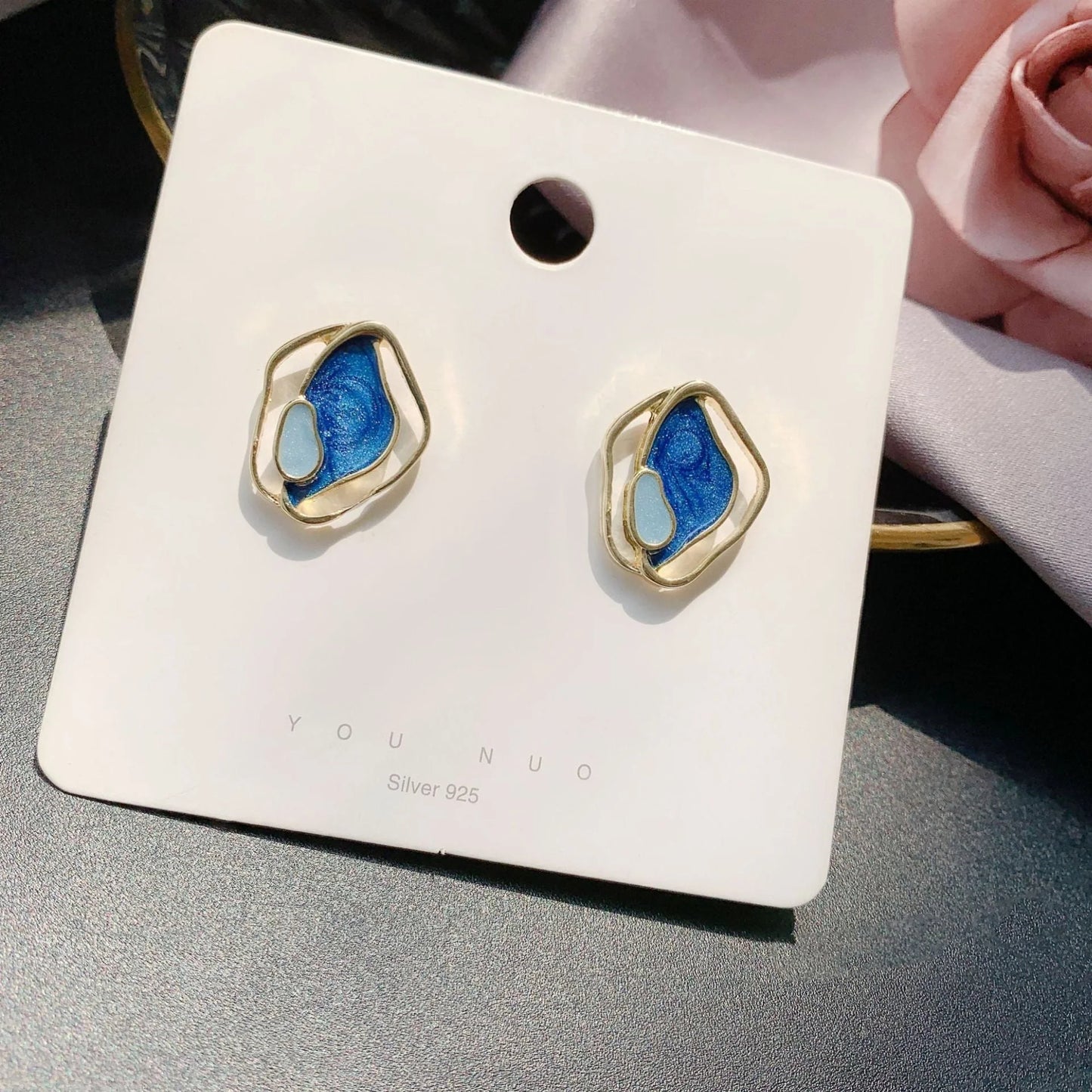 S925 silver stud earrings with geometric design for women