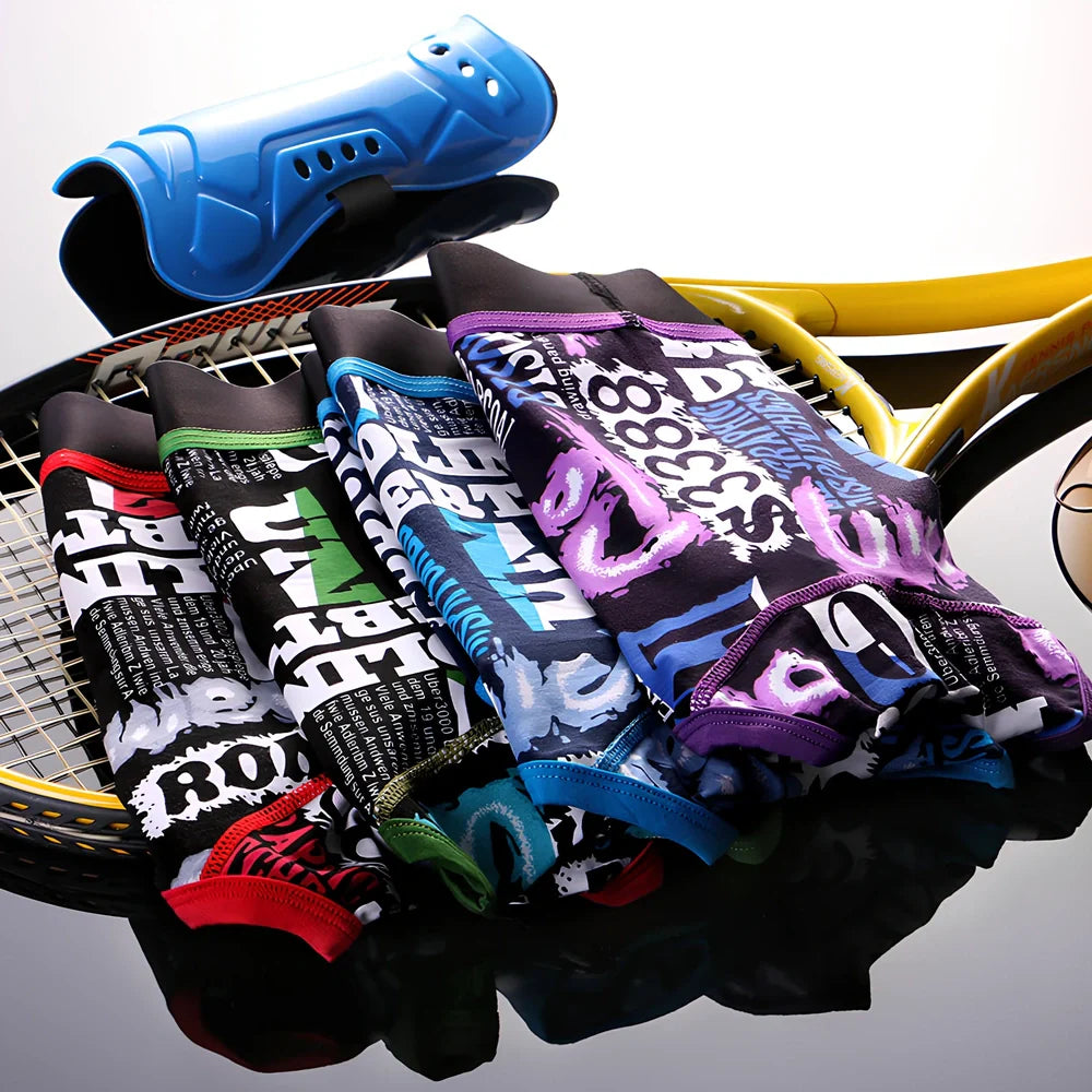 Men's cotton boxer shorts with personality printing in blue, green, purple, and red colours