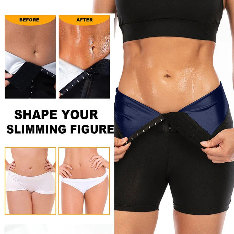 Neoprene slimming pants with waist trainer in silver and blue for fitness and shaping