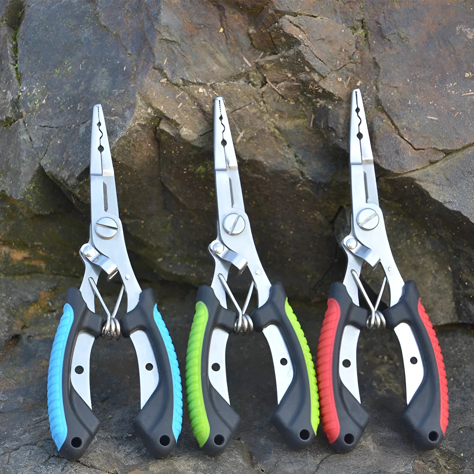 Medium straight mouth multifunctional fishing pliers with hook feature and nylon carrying strap