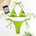 Women's lace-up bikini swimsuit in metallic colour with adjustable design