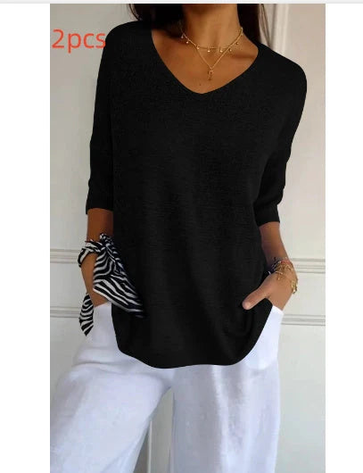 Women's Slimming V-neck Long Sleeve Sweater in various colours