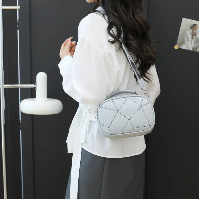 Women's PU patchwork small bag with round 20x15 cm shape in five colour options