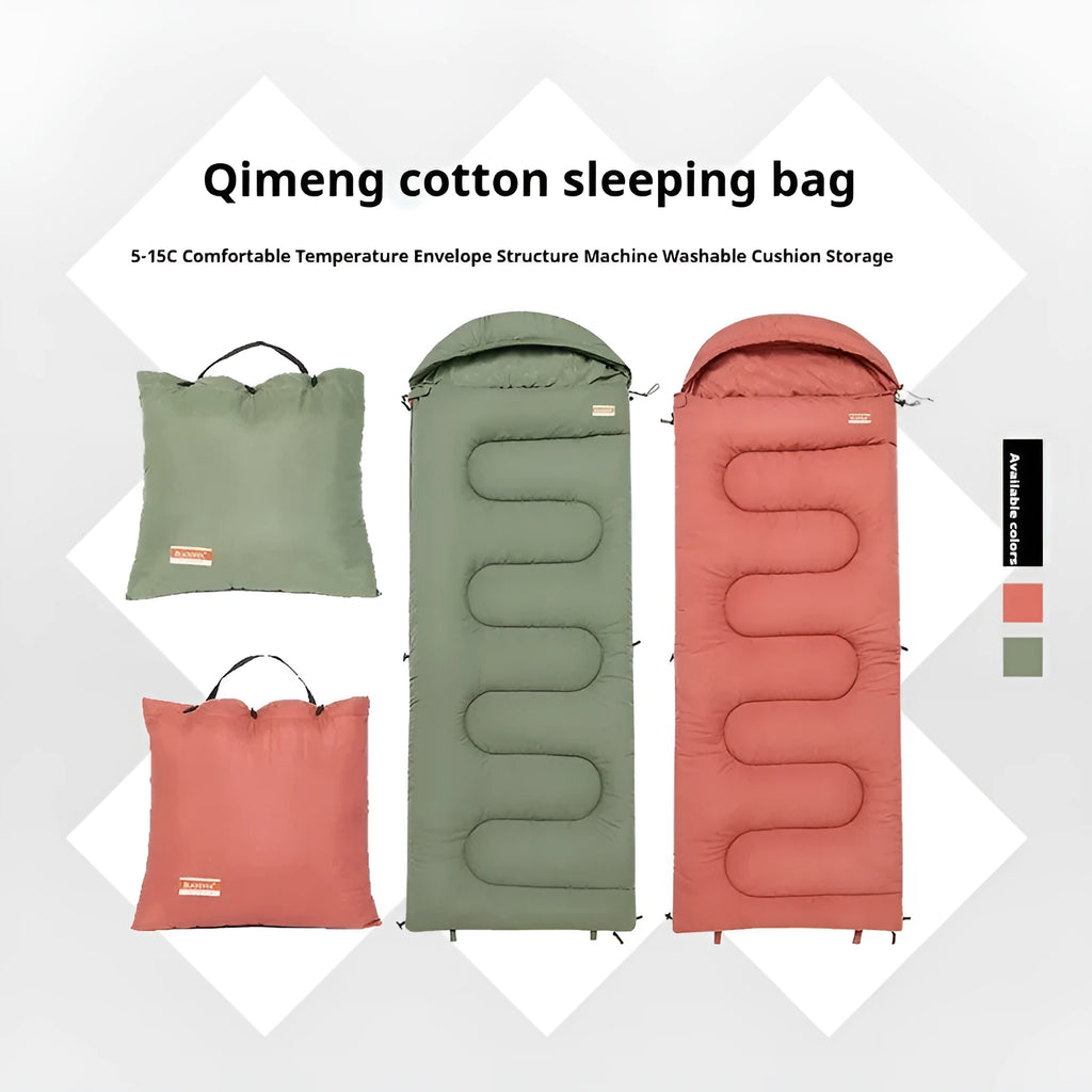 Ochre and olive green ultra-light cotton sleeping bag for outdoor camping