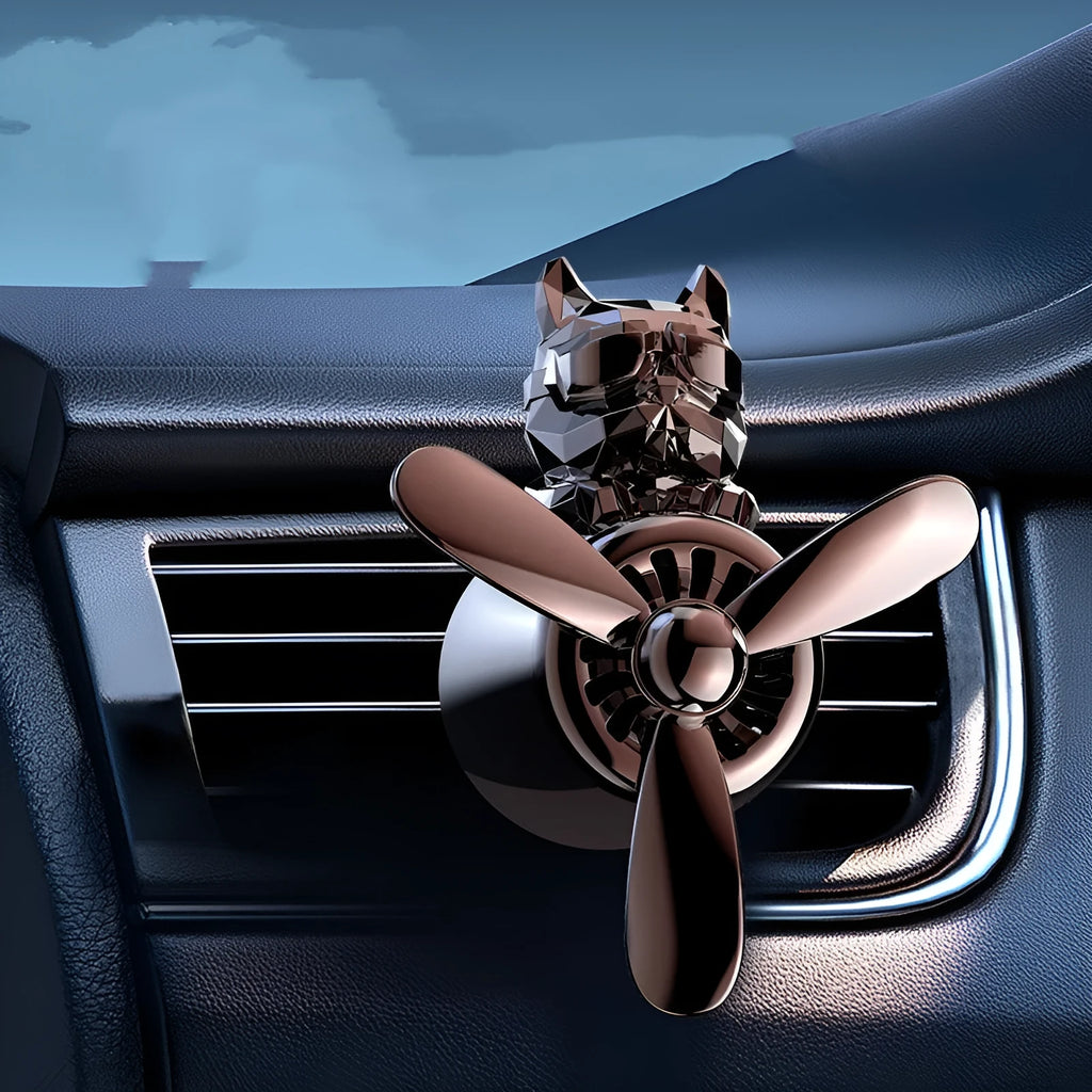 Car air vent aromatherapy with electroplated pit bull shape holder in black on a standard car air vent grill