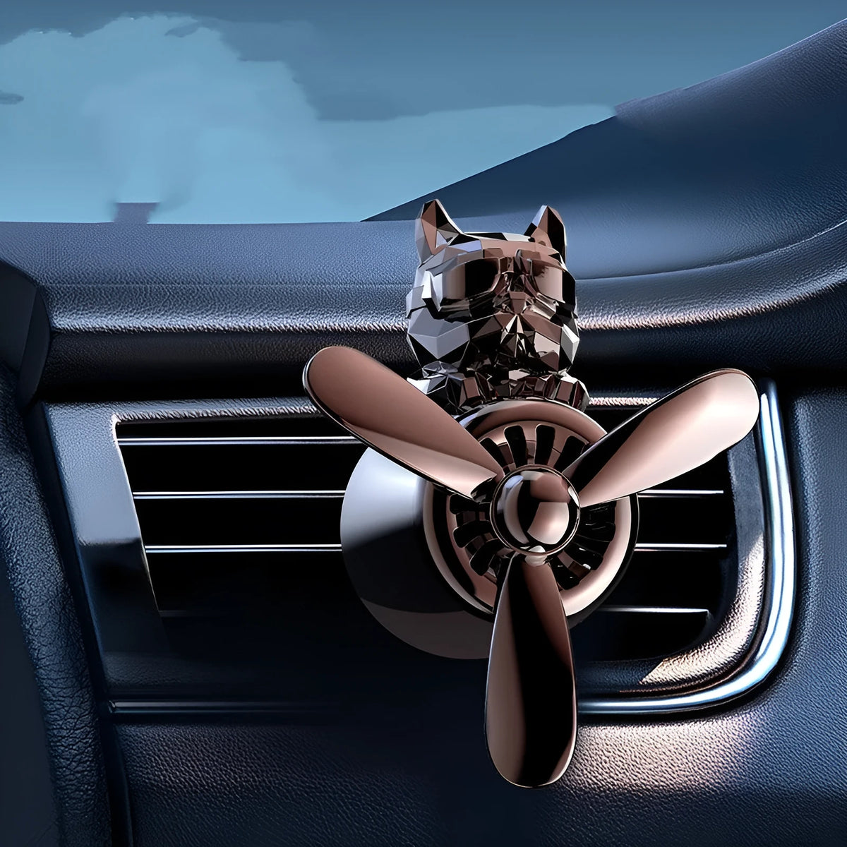 Car air vent aromatherapy with electroplated pit bull shape holder in black on a standard car air vent grill