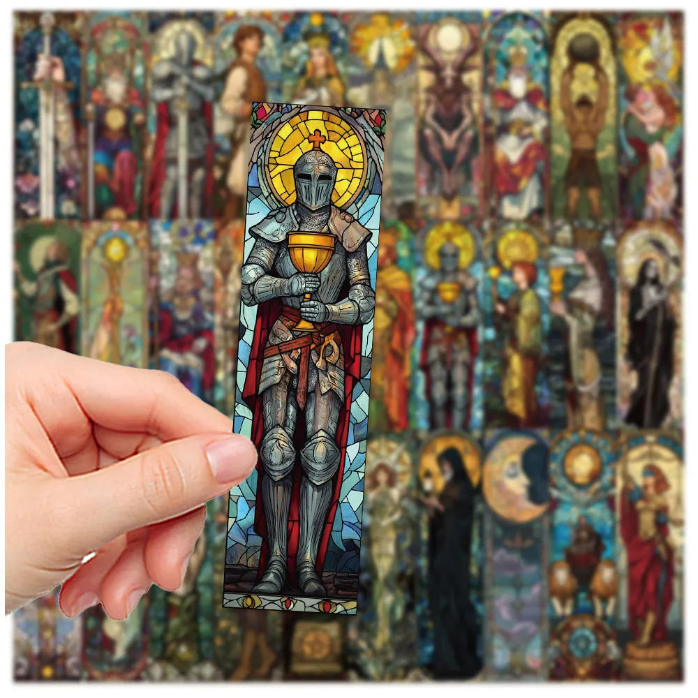 30 sheets of tarot-themed bookmark paper with a painted glass design in a cute style.