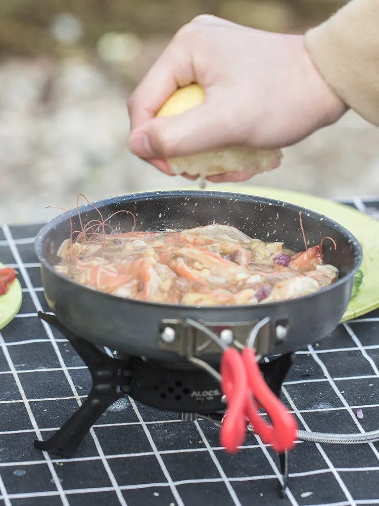 Alocs medical stone colour non-stick folding frying pan on outdoor setting