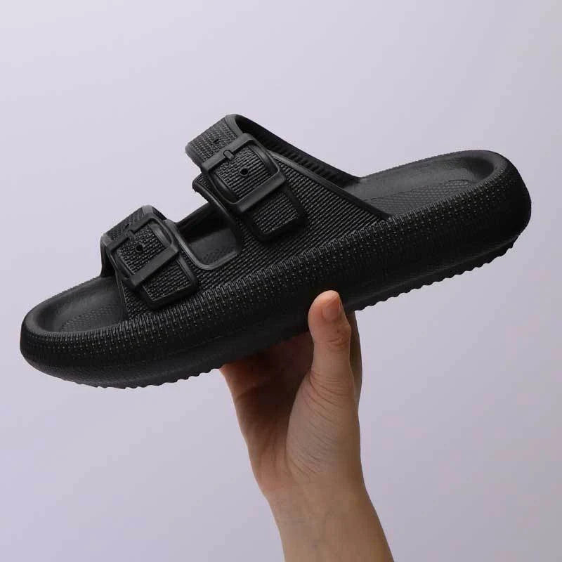 Stylish platform sandals in various colors, featuring a trendy buckle design and cushioned soles for comfort