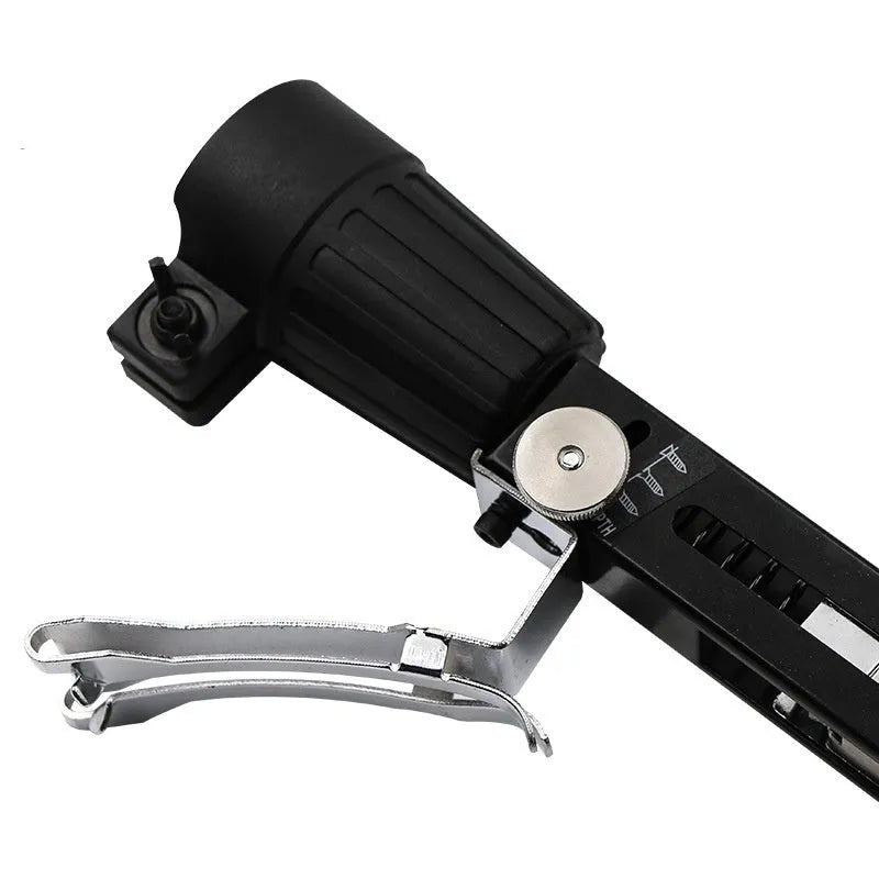 Chain screw gun head set with metal gun head, chain band D, cross head, and gun rack for automatic nail guns