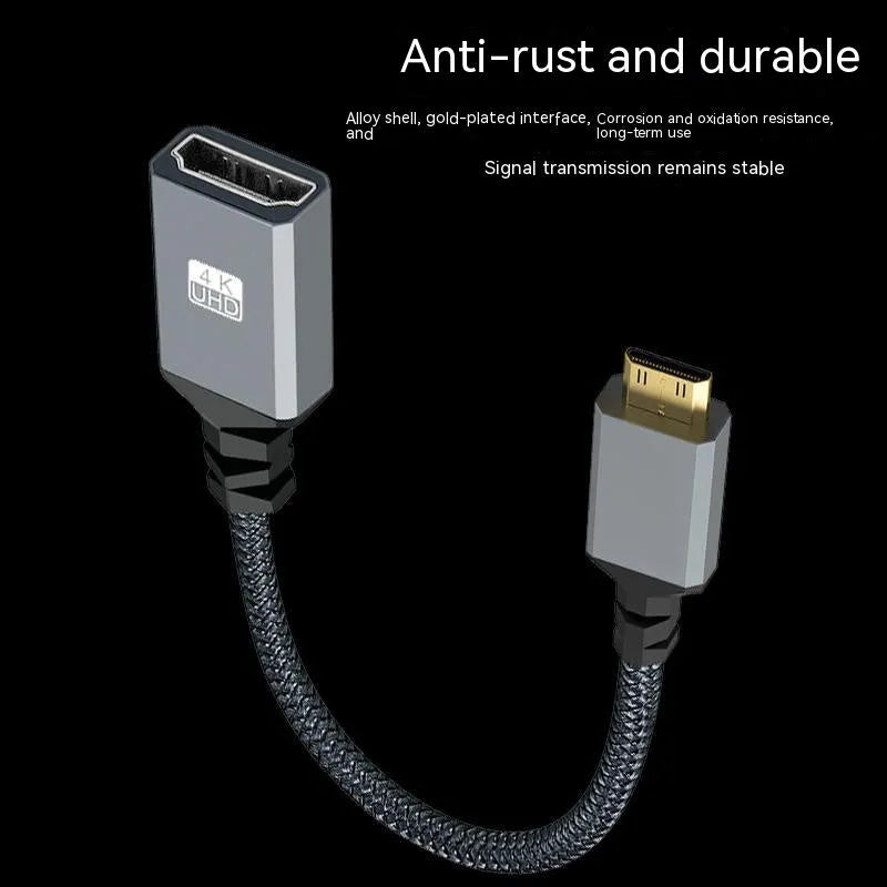 Mini HDMI to HDMI female adapter cable with gold-plated connectors, 1.2m length, straight head option