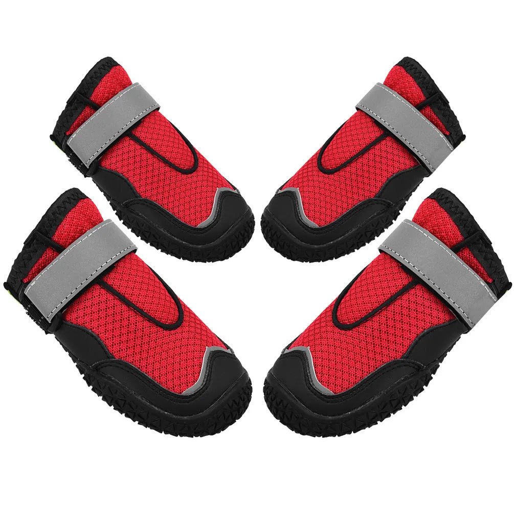 Grey wear-resistant breathable pet shoes for big dogs with reflective tape and rubber outsole