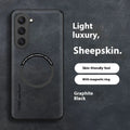 Samsung Galaxy phone case in graphite black with magnetic ring and imitation leather finish