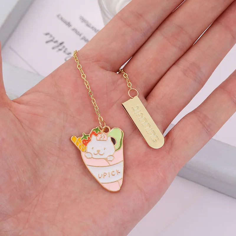 Creative cat design metal bookmark measuring 3.8cm by 18.3cm with four colour variations
