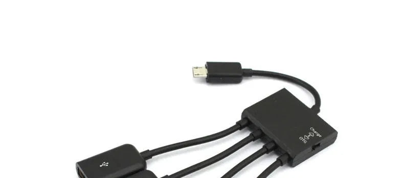 Black micro USB OTG one-to-four multi-port adapter with switch and 0.25m cable