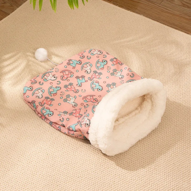 Blue rabbit design flannel cat sleeping bag nest measuring 50 by 40 centimetres