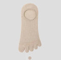 Modal cotton five-finger boat socks in black colour showing ultra-thin construction and toe separation.