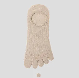 Modal cotton five-finger boat socks in black colour showing ultra-thin construction and toe separation.