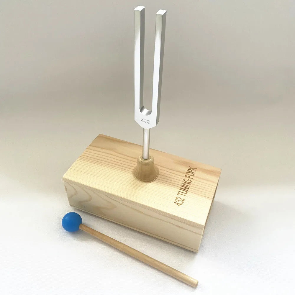 432Hz aluminium alloy tuning fork with speaker for sound therapy on kraft paper box