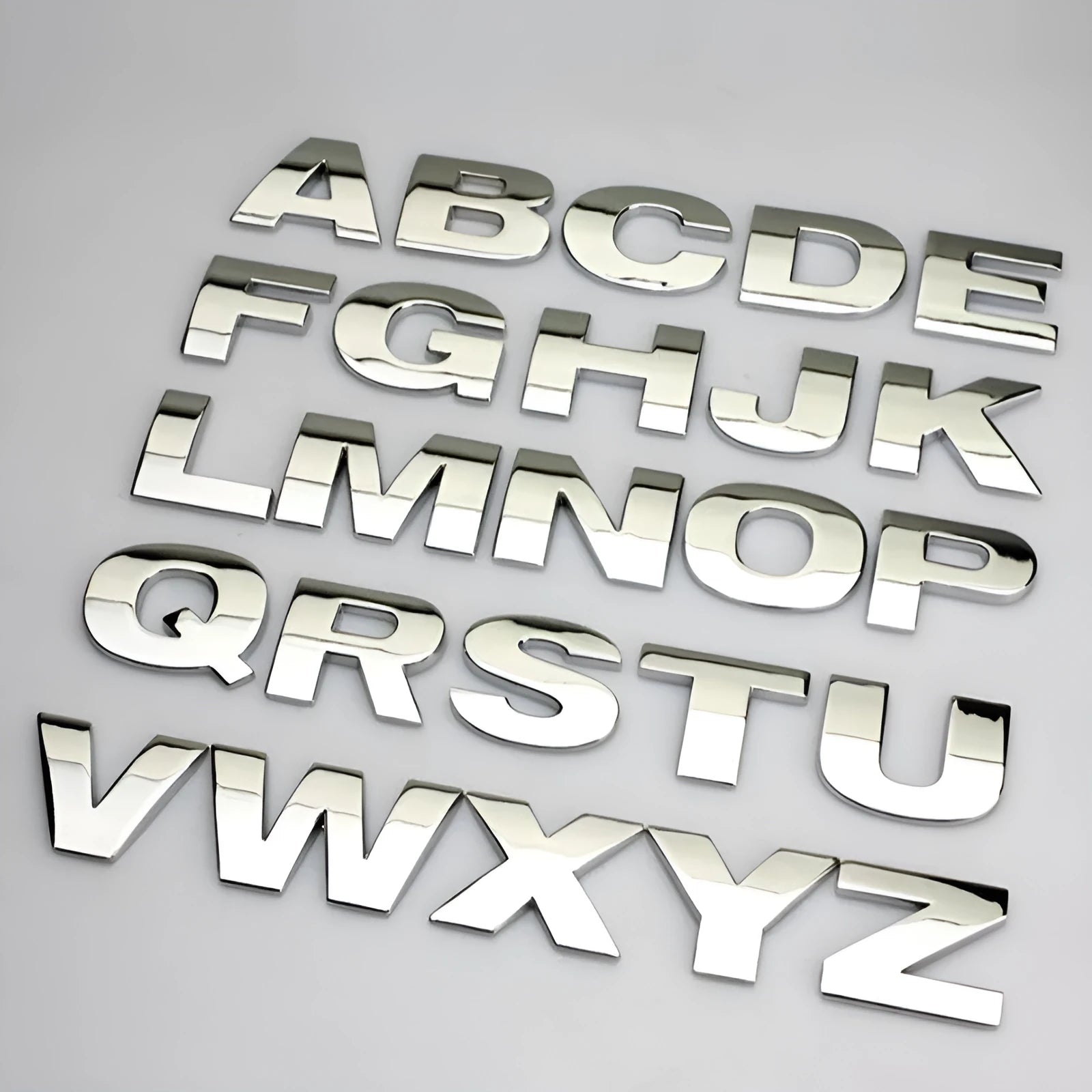 Metal zinc alloy 3D car letter stickers showing black and silver alphabet characters