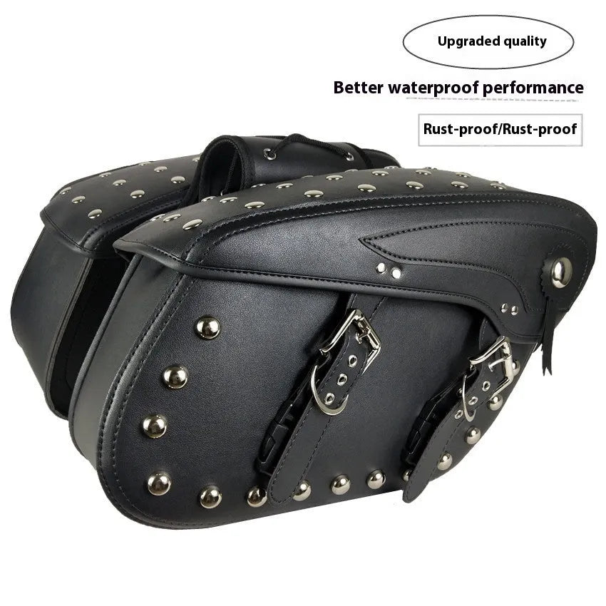 Black leather motorcycle hanging box pannier bag 43x15x26cm universal fit side saddlebag