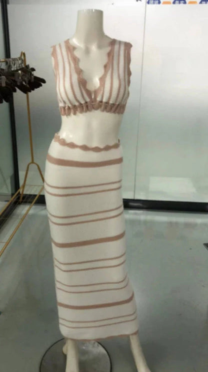 Women's striped cotton bikini and skirt set for beach summer wear