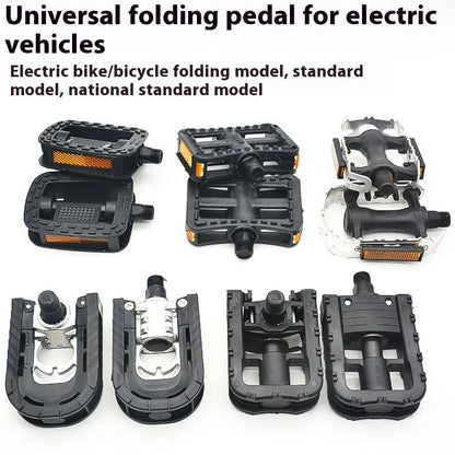 Aluminium alloy folding bike pedals showing extended and folded positions with colour pairing options