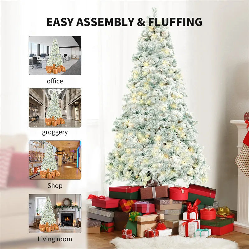 Green and white PVC artificial snow Christmas tree with metal stand