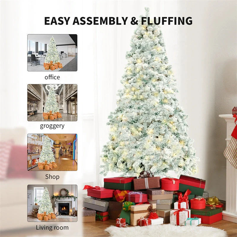 PVC artificial snow Christmas tree with metal stand, green and white colour scheme
