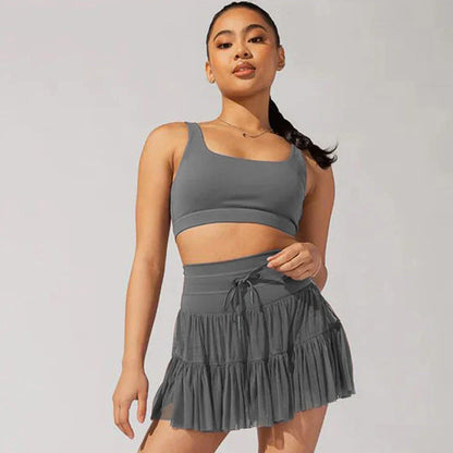 Stylish high-waist pleated skirt with lace-up design for women's summer fashion