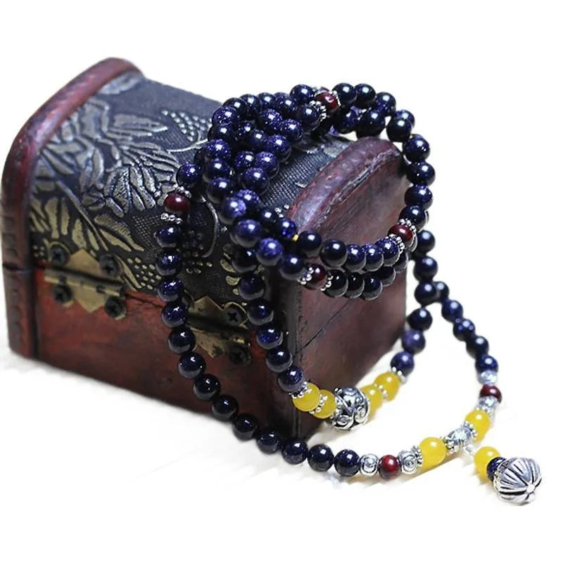 Blue San beads ethnic bracelet showing manual bead construction and circular wrapping design