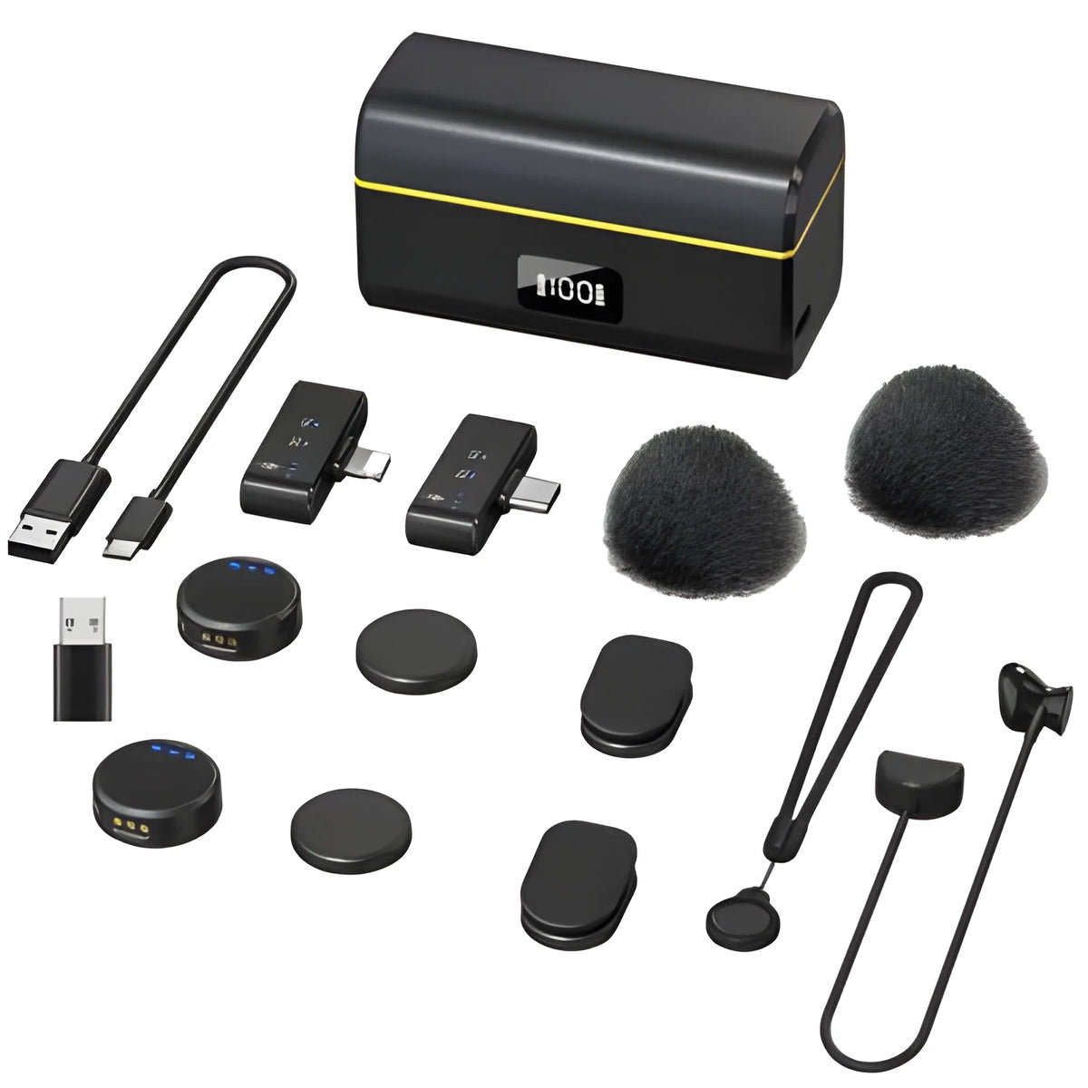 M9 monitoring earphone with TPU cable, ABS housing, and included adapters for phone and computer