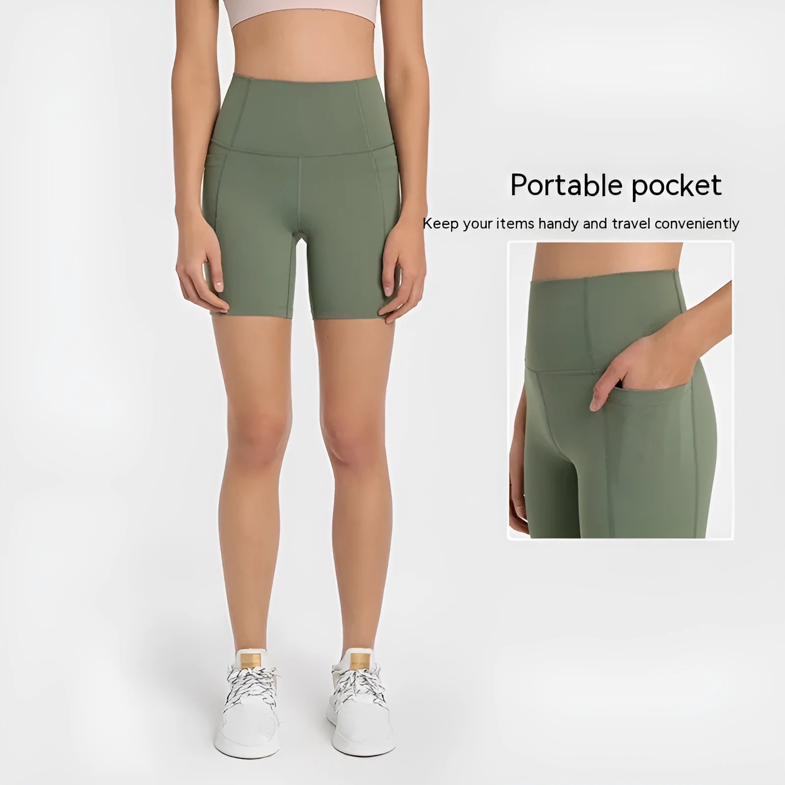 Women's high-waist mid-length sports shorts in black stretch fabric for running and gym