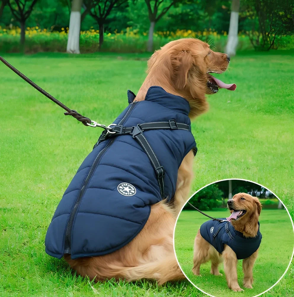 Red cotton chest back integrated vest on dog, sizes S-2XL, waterproof washable pet winter clothing