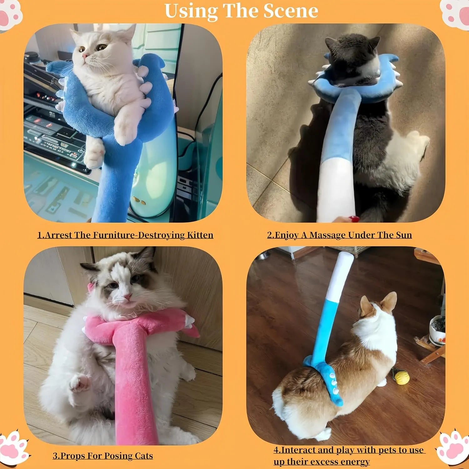 Blue plush cat wand toy with foam filling measuring 70cm length for indoor cat play