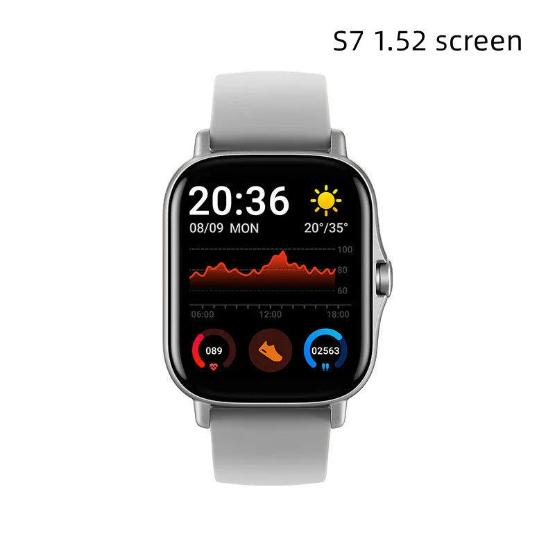 GT20 black smartwatch showing heart rate reading on its 1.75-inch screen.