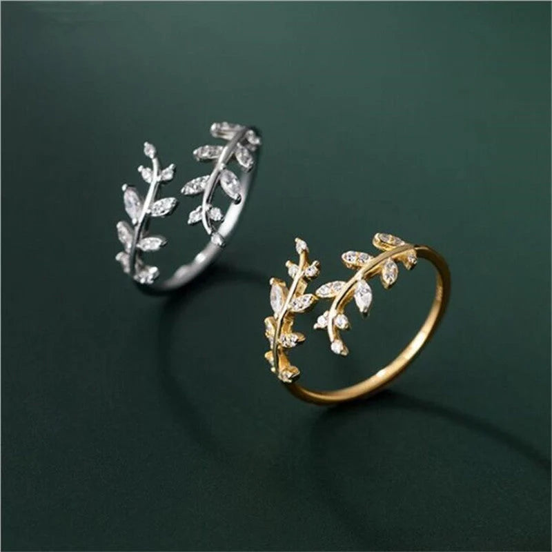 Women's fashion branch ring with leaf design in copper, available in silver or gold finish