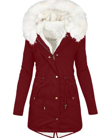 Women's cotton padded jacket with white collar, available in multiple colours and sizes