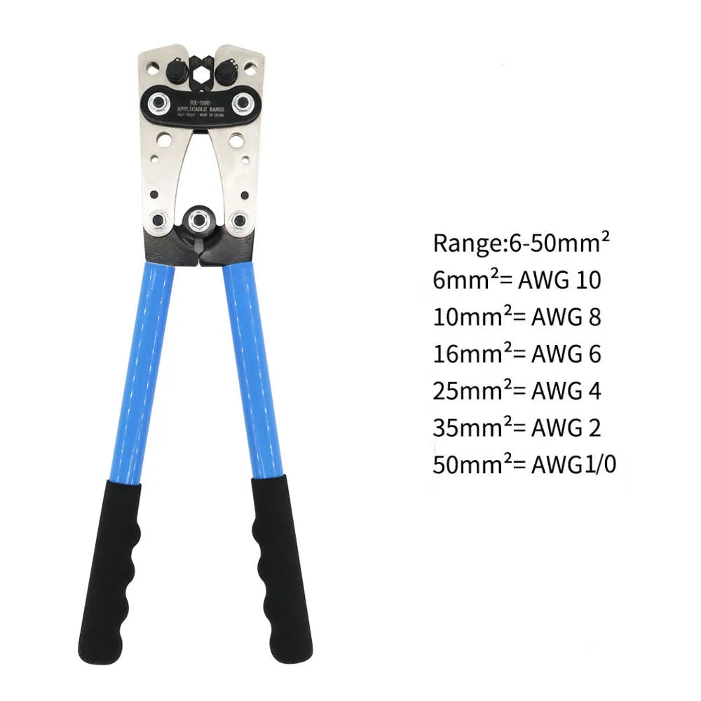 HX-50B crimping pliers set with aluminium handle, cable cutter, and terminal assortment