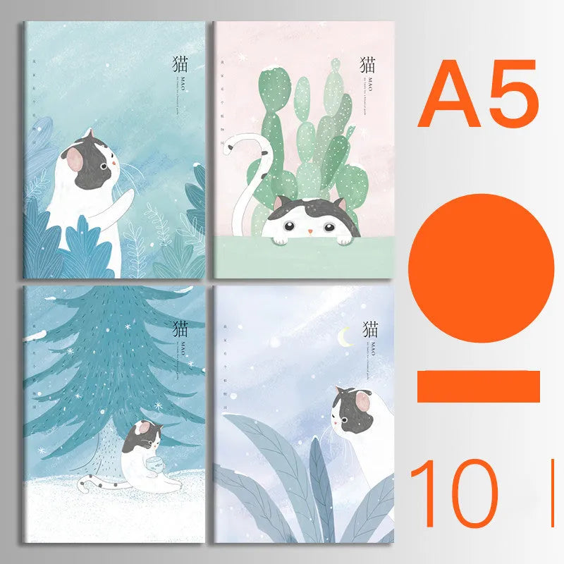 Set of 10 thread-bound A5 notebooks with kraft paper covers showing bear and sakura designs