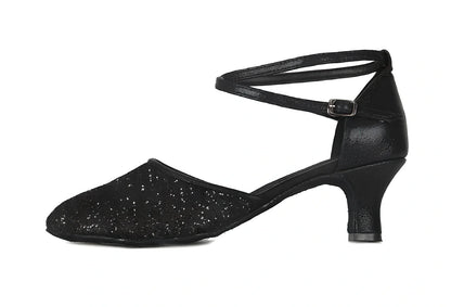 Women's silver high-heeled Latin dance shoes with 7cm heel, sequins, pointed toe, size 36-41